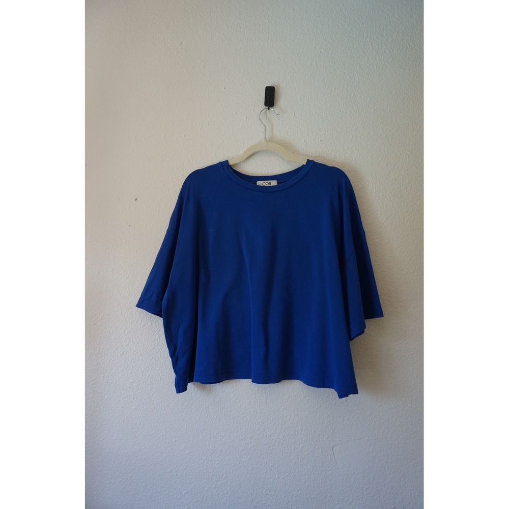 COS Boxy Oversized Cotton T-Shirt Minimalist Cobalt Blue Large